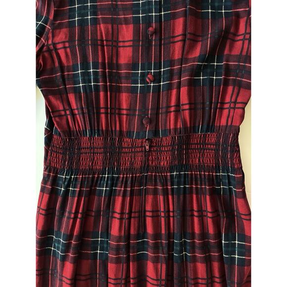 Karin Stevens VTG Dress S/M Petite Red Plaid Pleated Smocked Cottagecore - Picture 13 of 13